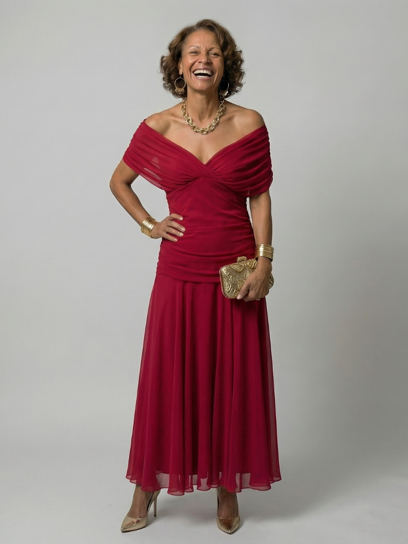 Adeline | Robe Midi Décontractée à Épaules Dénudées