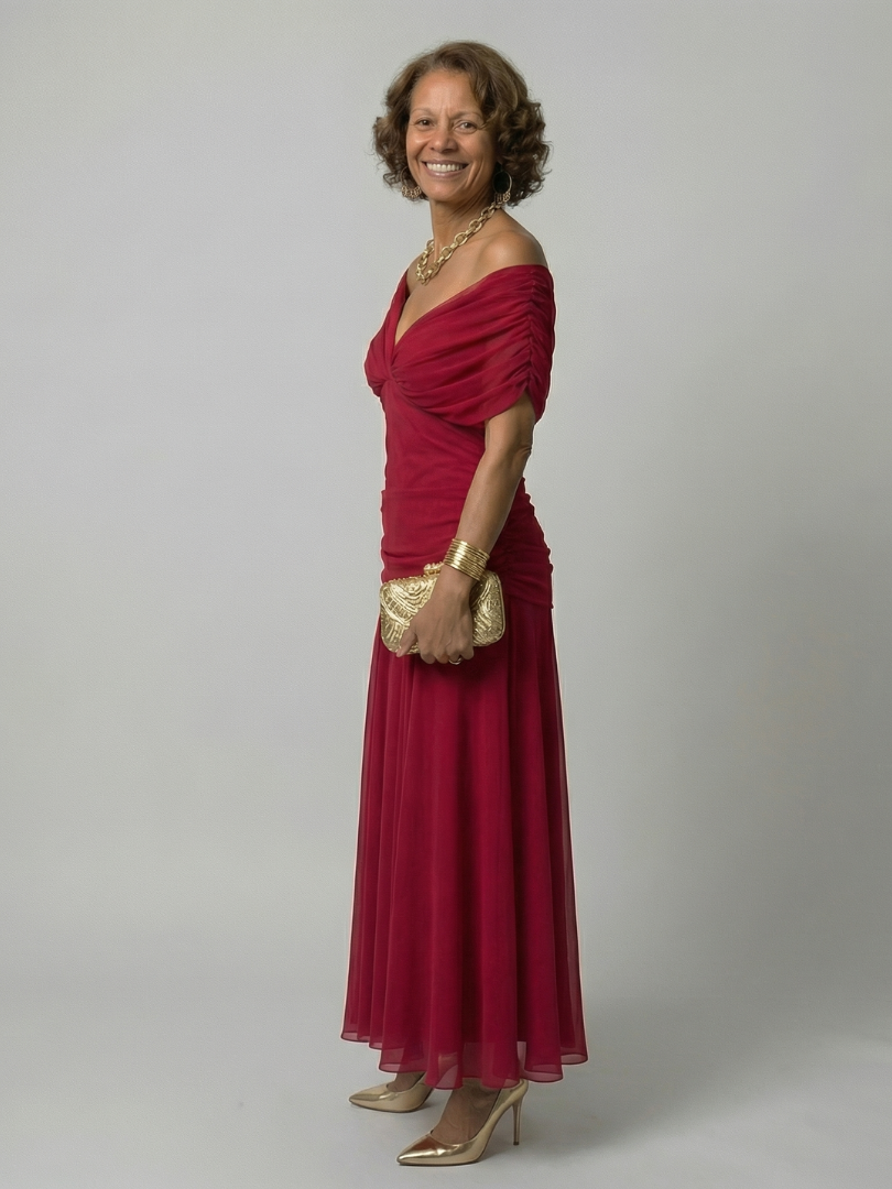 Adeline | Robe Midi Décontractée à Épaules Dénudées