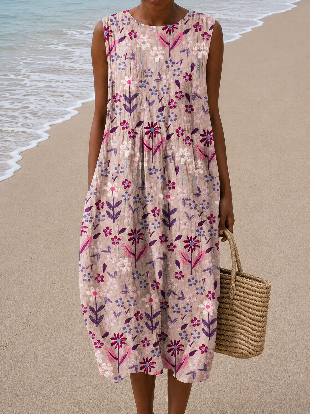 Adrienne | Robe Midi Sans Manches Coupe Décontractée