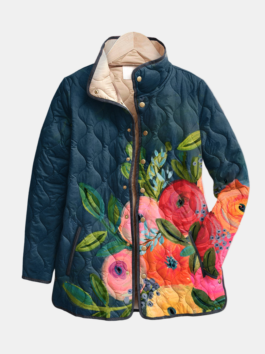 Capucine | Veste Matelassée Fleurs Peintes