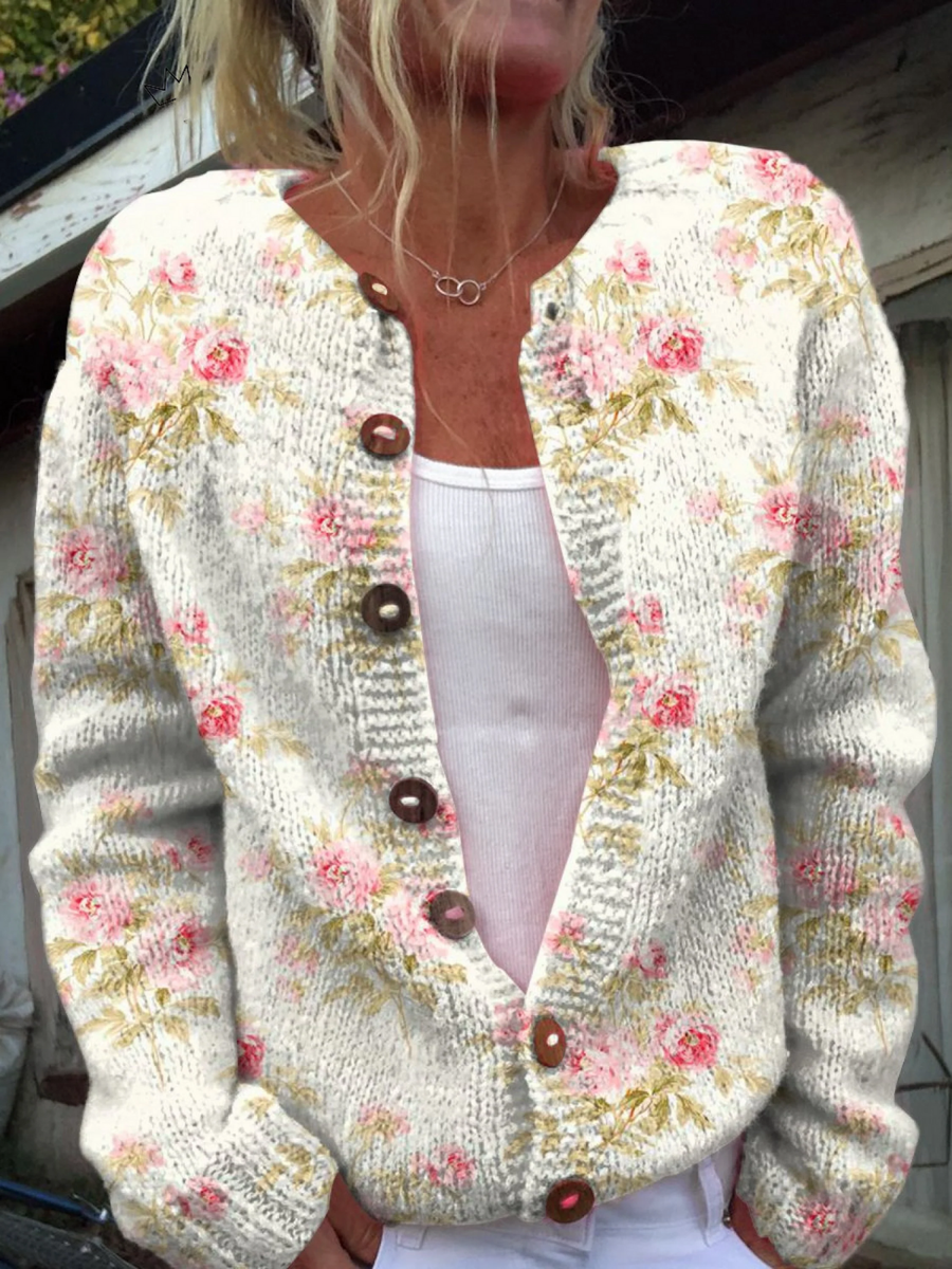 Camille | Gilet Vintage Fleuri en Maille