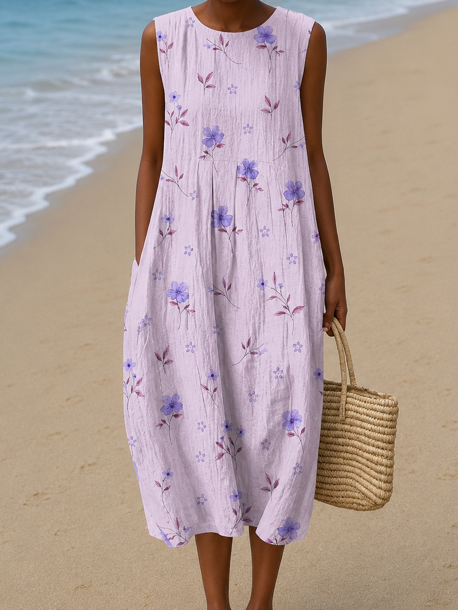 Guenièvre | Robe Midi de Plage Imprimée Sans Manches et Coupe Ample