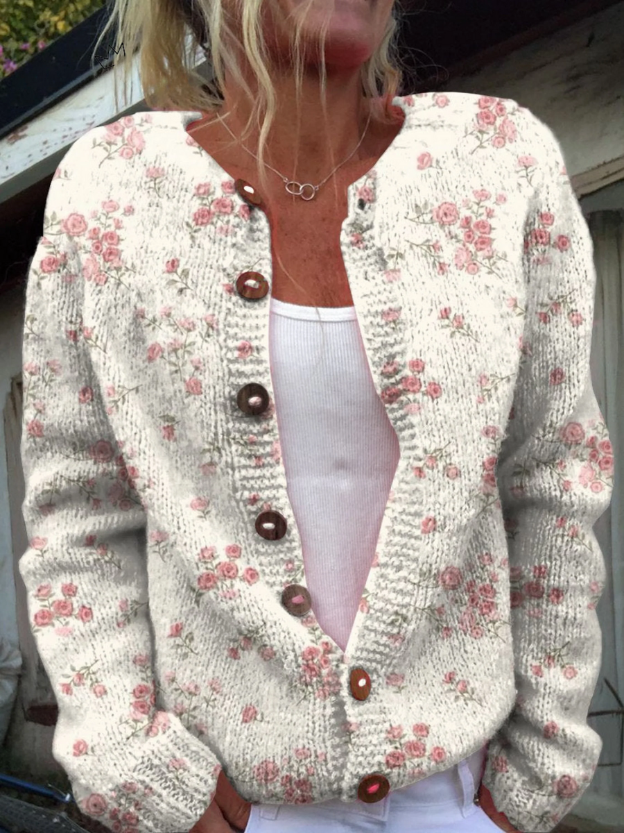 Jade | Gilet Vintage Fleuri en Maille