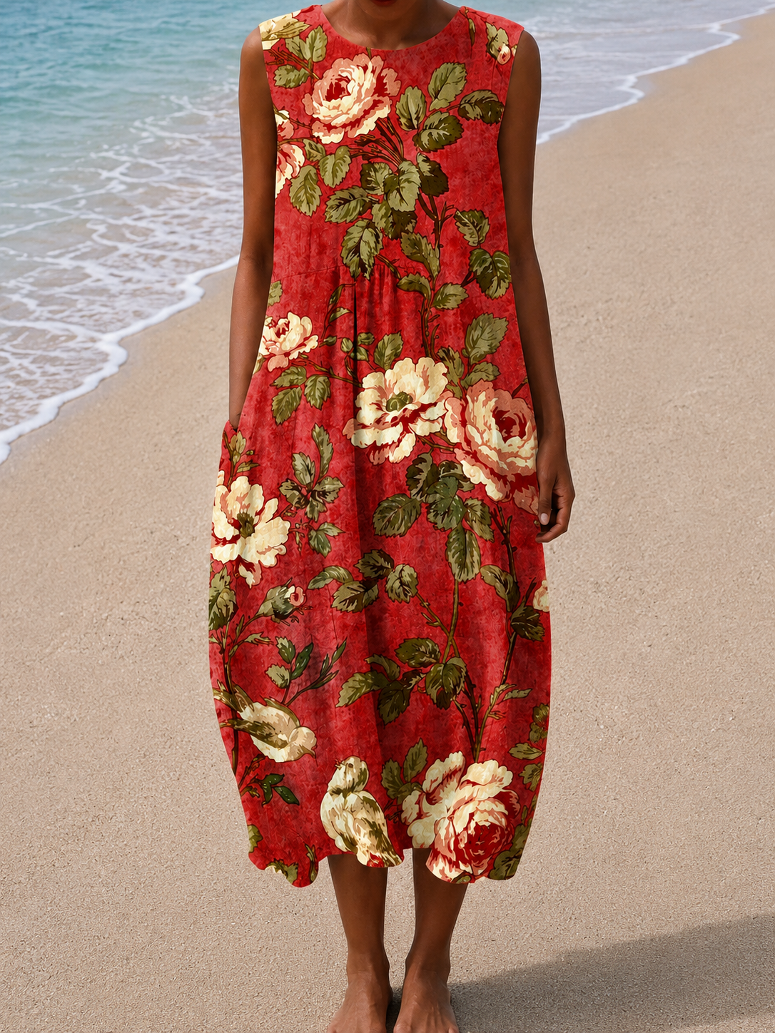 Hélène | Robe Midi Sans Manches Coupe Décontractée