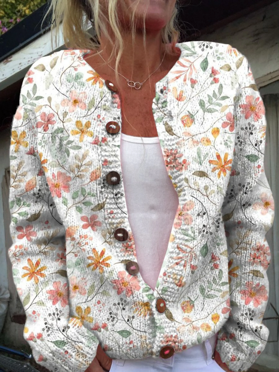 Greta | Gilet Vintage Fleuri en Maille