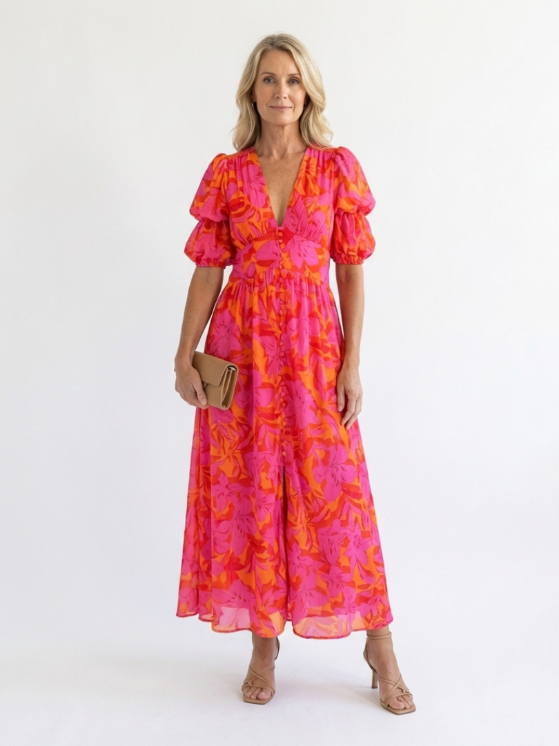 Zéphirine | Robe Midi à Manches Bouffantes