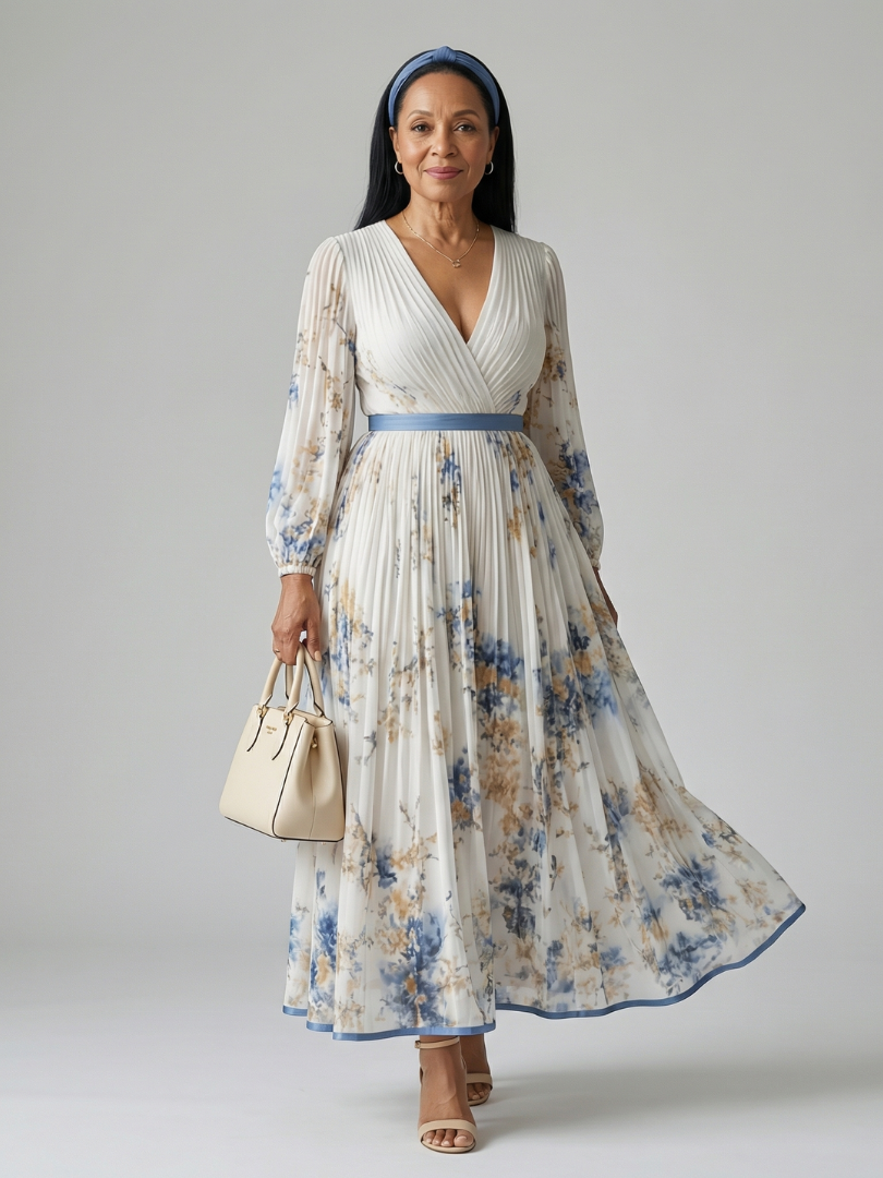 Firmine | Robe Midi Plissée à Enveloppe