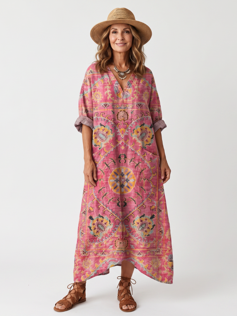 Joséphine | Robe Midi Imprimée à Poches