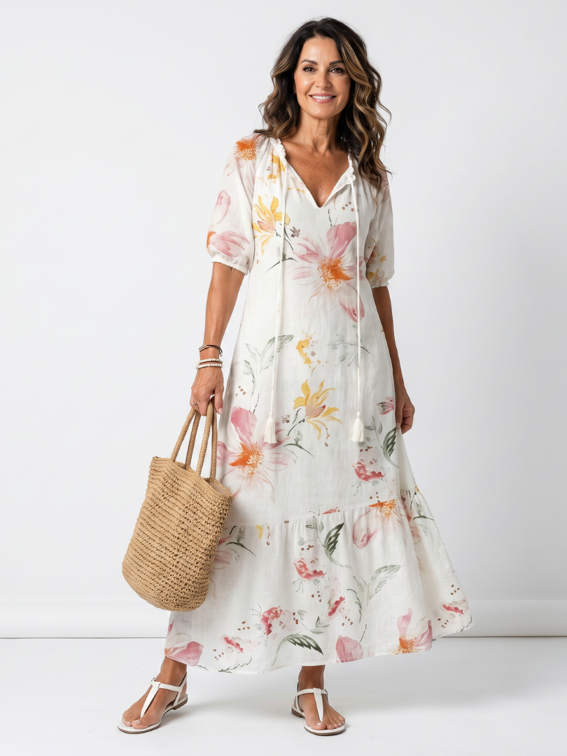 Apolline | Robe Midi Fleurie à Volants