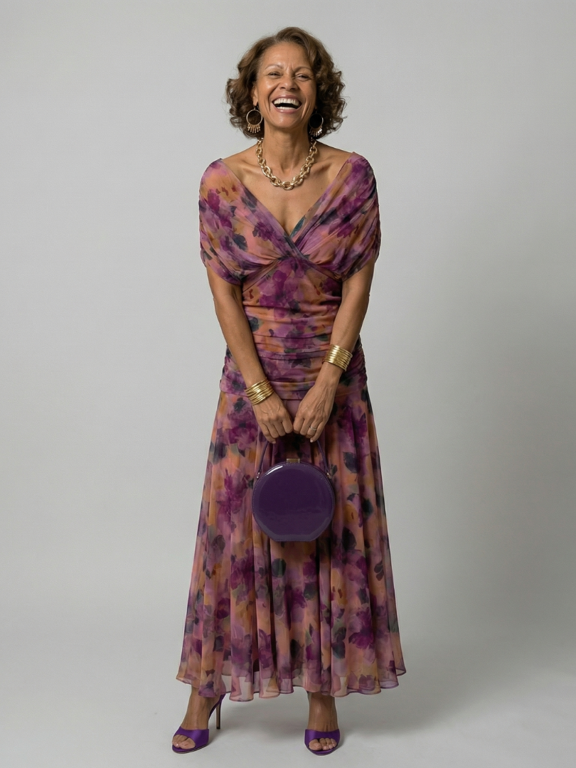 Adeline | Robe Midi Décontractée à Épaules Dénudées