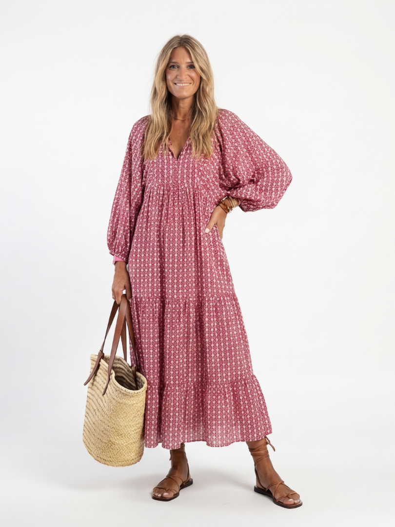 Émilienne | Robe Midi Géométrique à Nouer