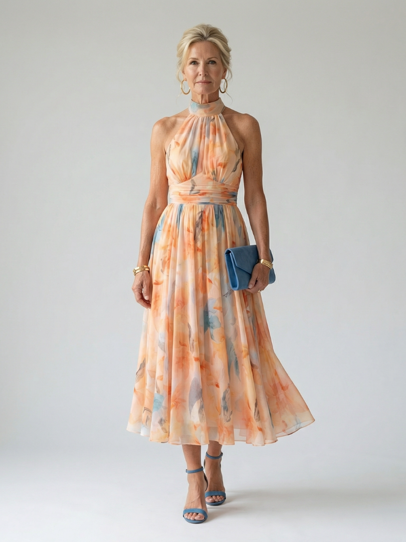 Roberte | Robe Midi à Col Dos-Nu Doux