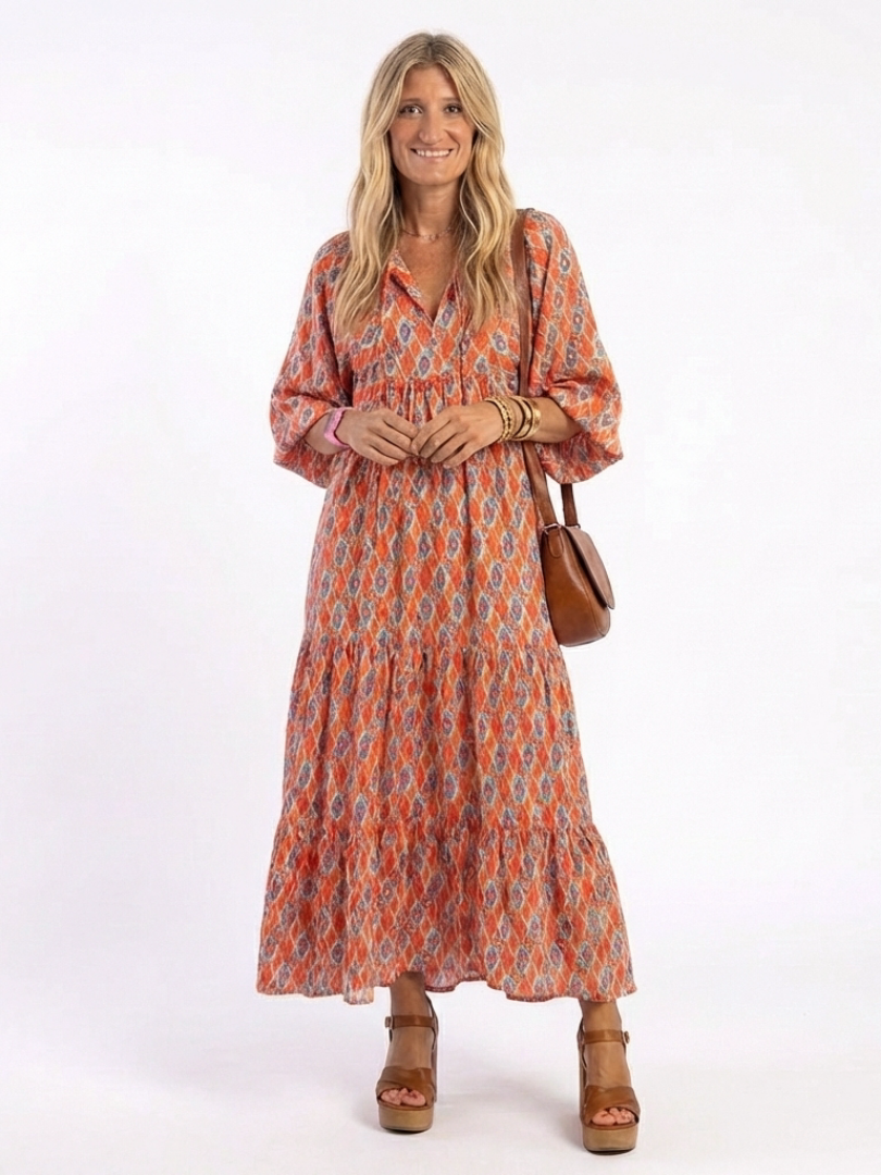 Ambroisine | Robe Midi Géométrique à Volants