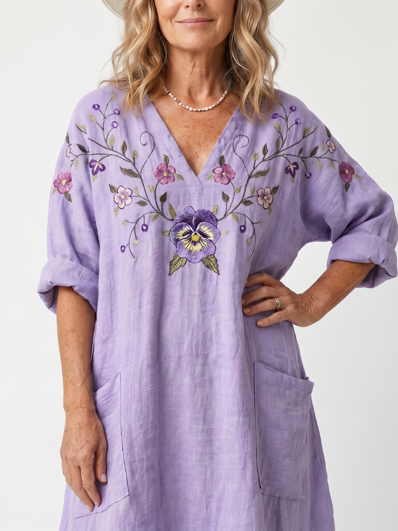 Mariette | Robe Midi Brodée à Poches