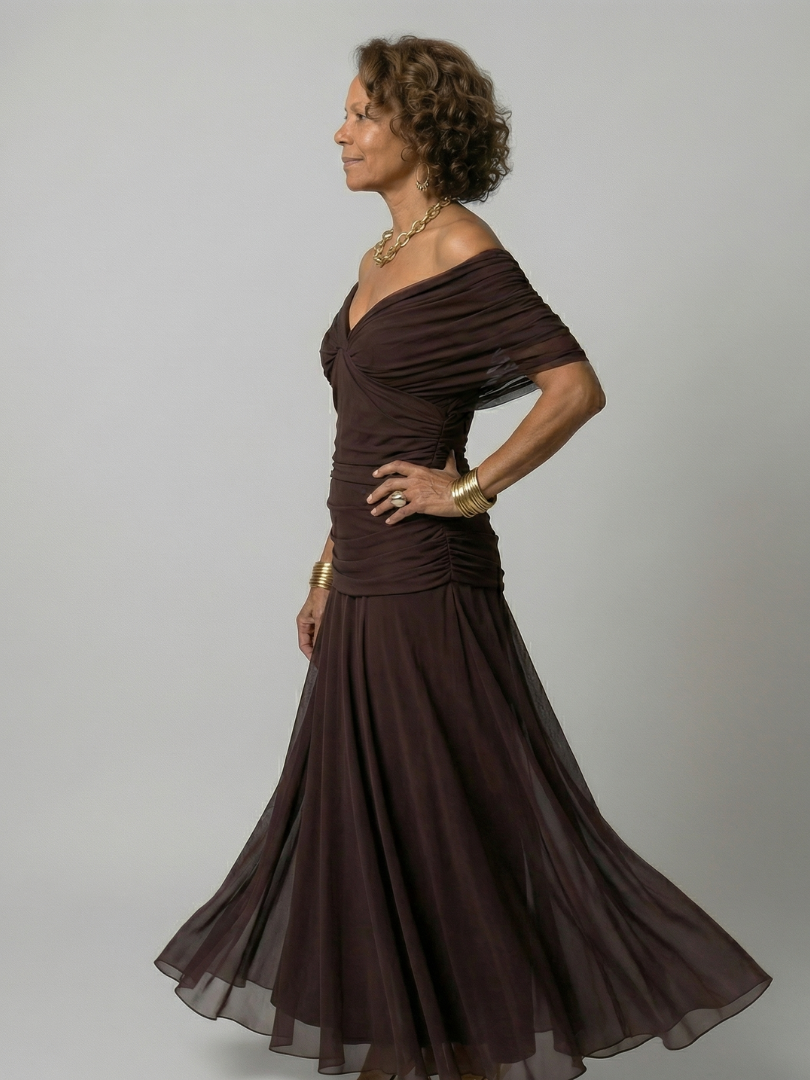 Adeline | Robe Midi Décontractée à Épaules Dénudées