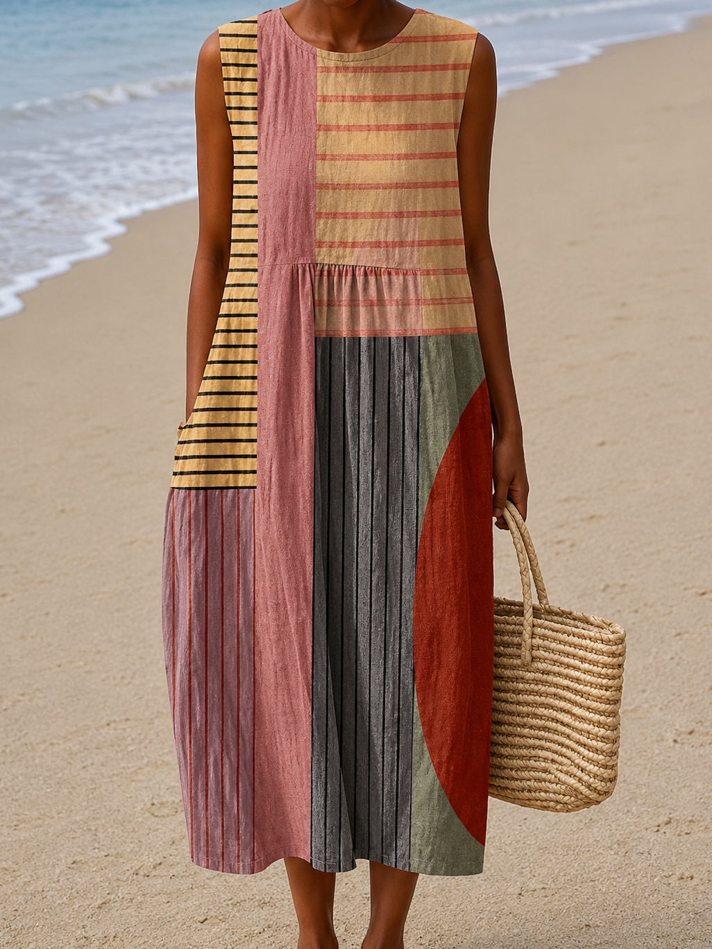 Johanna | Robe Midi de Plage Imprimée Sans Manches et Coupe Ample