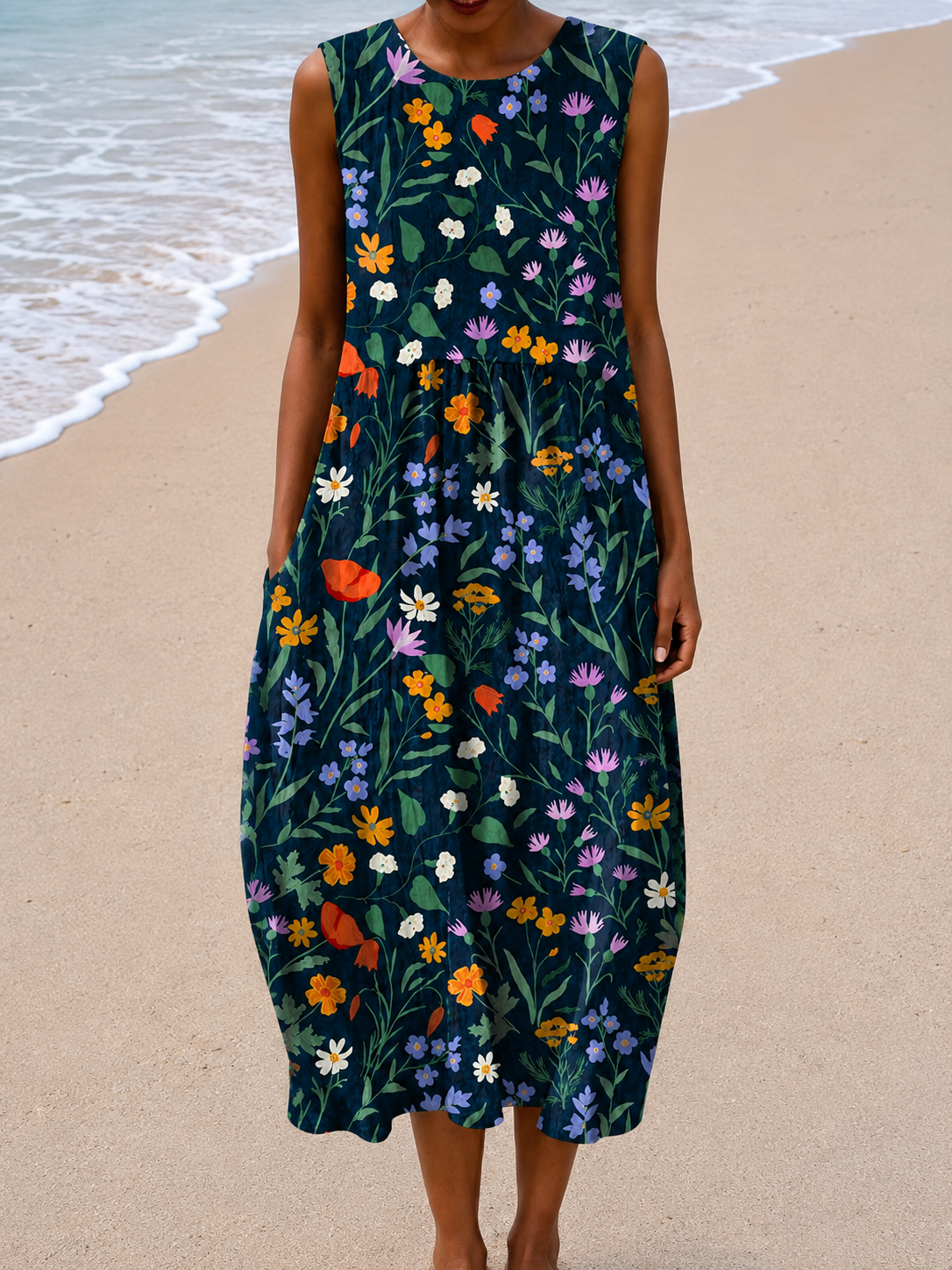 Coline | Robe Midi Sans Manches Coupe Décontractée