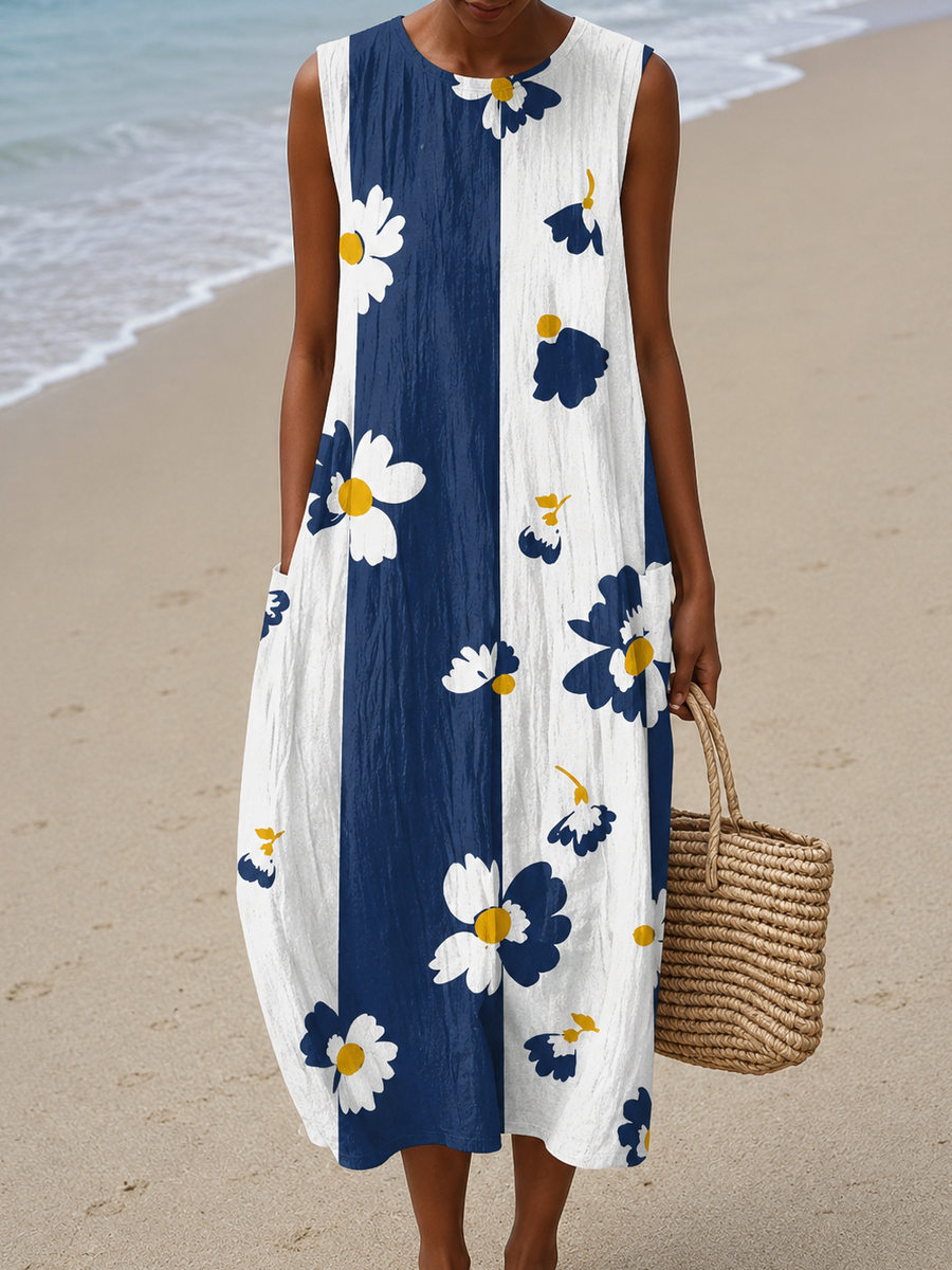 Reine | Robe Midi Décontractée Imprimée Sans Manches