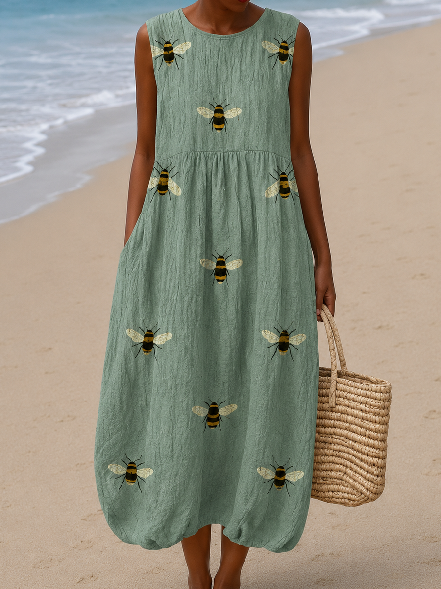 Muriel | Robe Midi de Plage Imprimée Sans Manches et Coupe Ample
