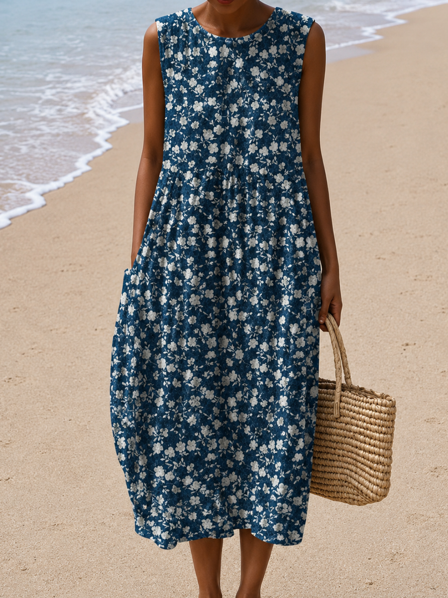 Maëlle | Robe Midi Sans Manches Coupe Décontractée