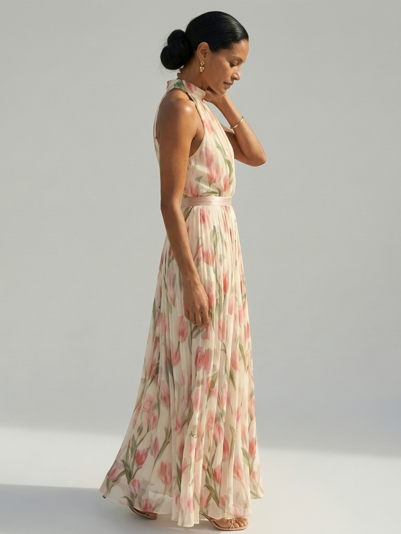 Aurelle | Robe Midi à Col Dos-Nu à Fleurs