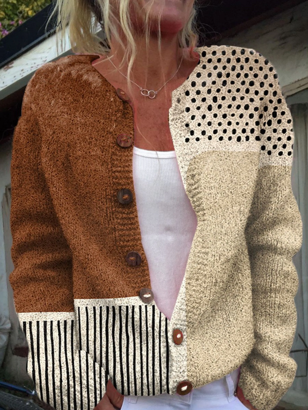 Colette | Gilet Vintage à Motifs Mélangés