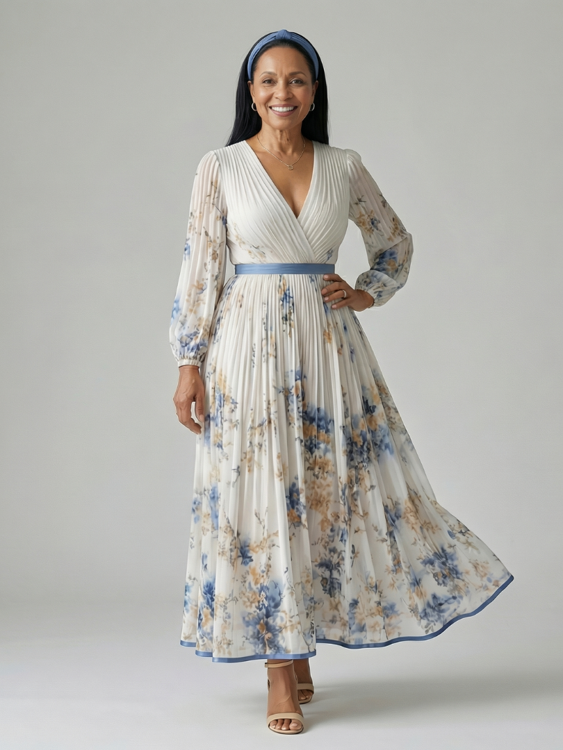 Firmine | Robe Midi Plissée à Enveloppe