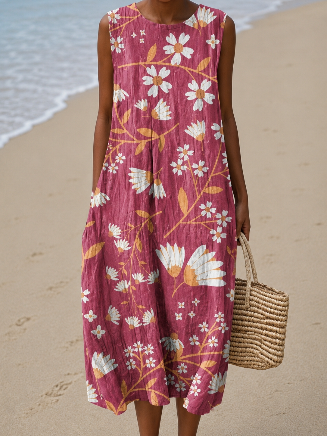 Cécile | Robe Midi Décontractée Imprimée Sans Manches