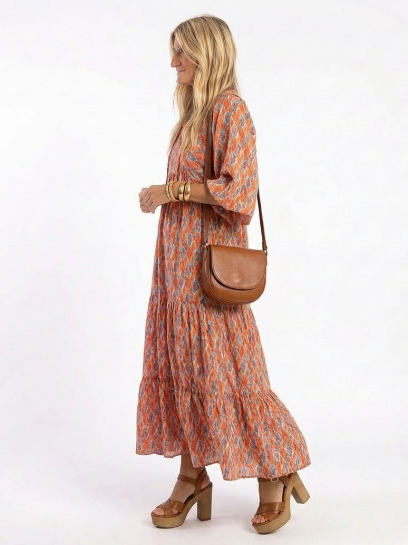 Ambroisine | Robe Midi Géométrique à Volants