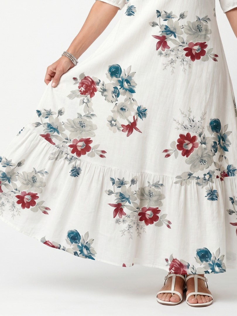 Suzette | Robe Midi Fleurie à Pompons