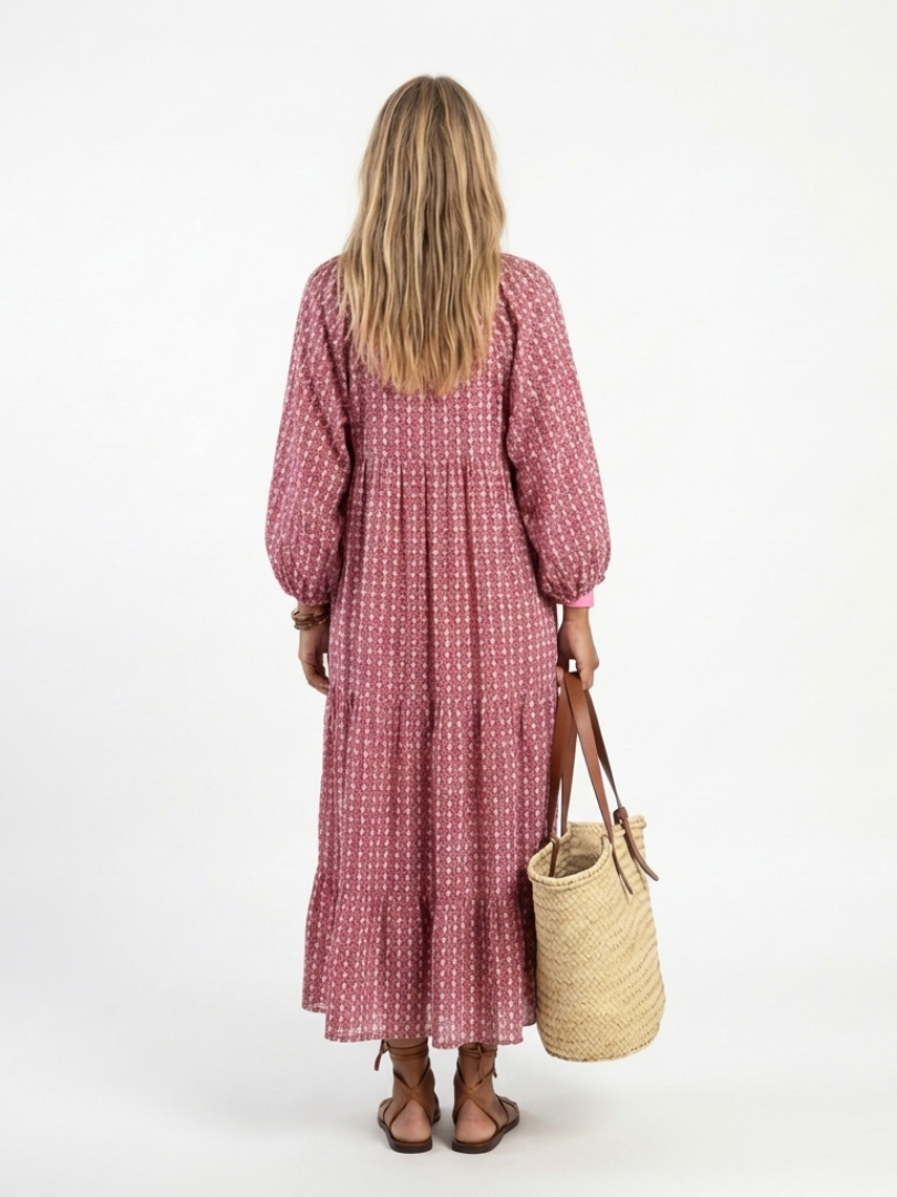 Émilienne | Robe Midi Géométrique à Nouer