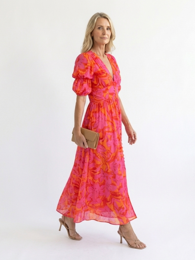 Zéphirine | Robe Midi à Manches Bouffantes