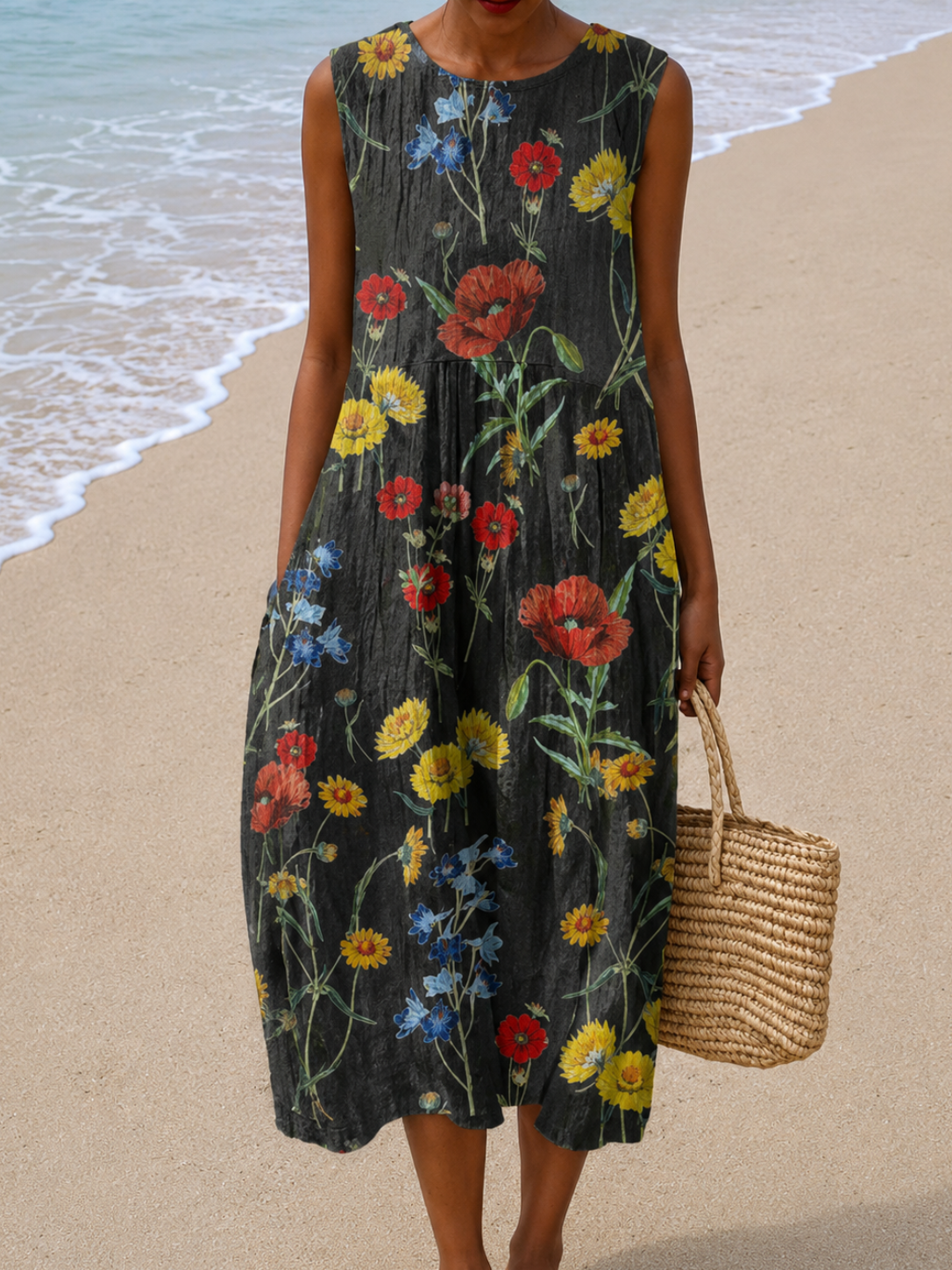 Ingrid | Robe Midi Sans Manches Coupe Décontractée