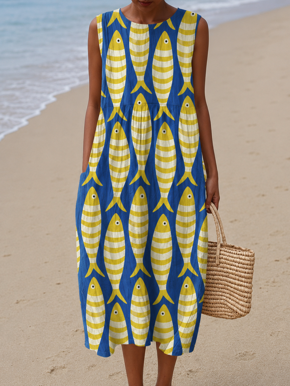 Carole | Robe Midi Imprimée Sans Manches