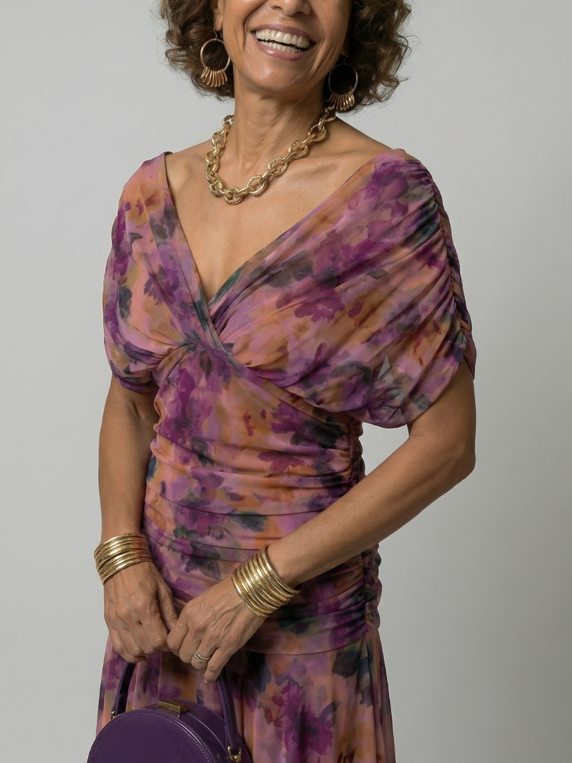 Adeline | Robe Midi Décontractée à Épaules Dénudées
