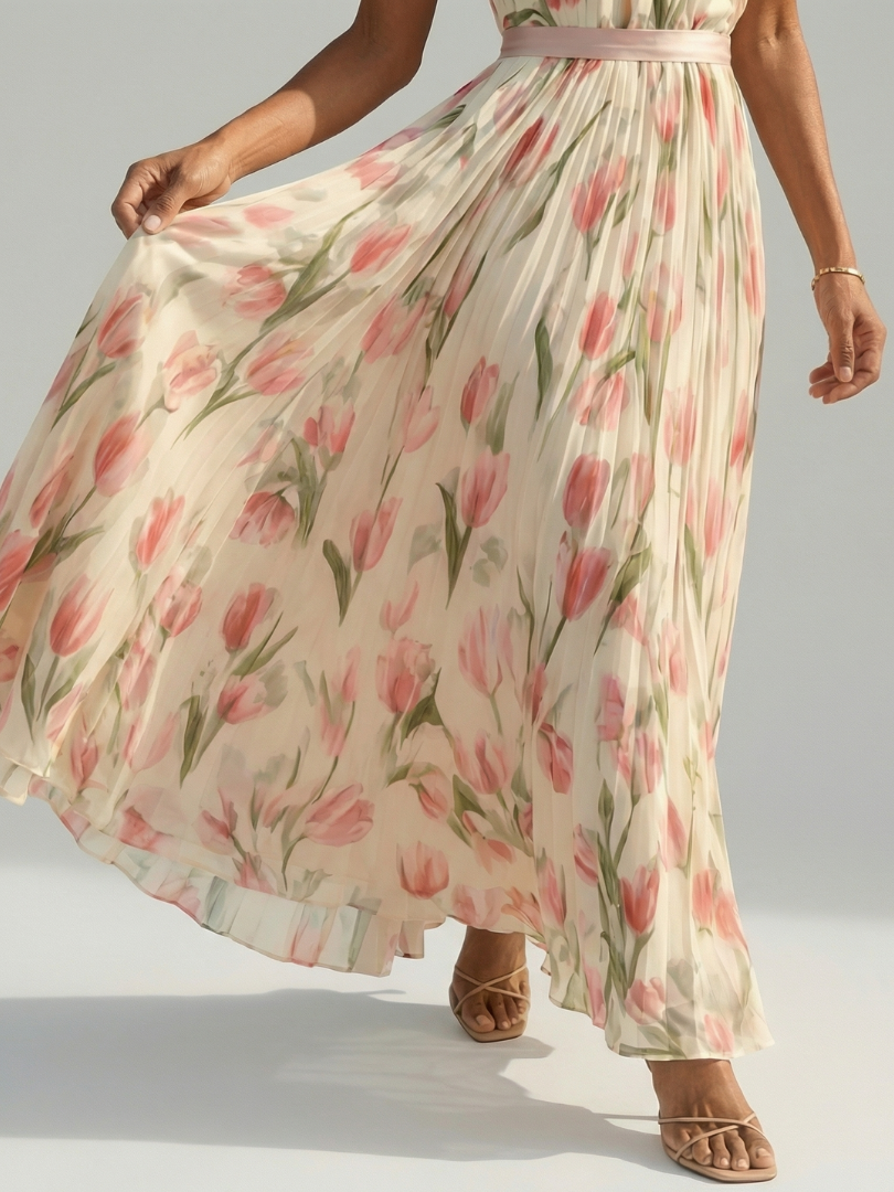 Aurelle | Robe Midi à Col Dos-Nu à Fleurs