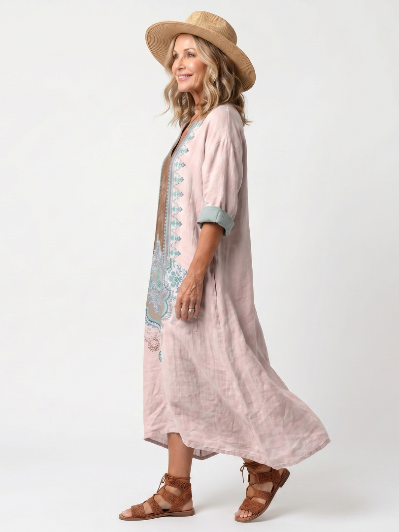 Léonie | Robe Midi Brodée à Poches