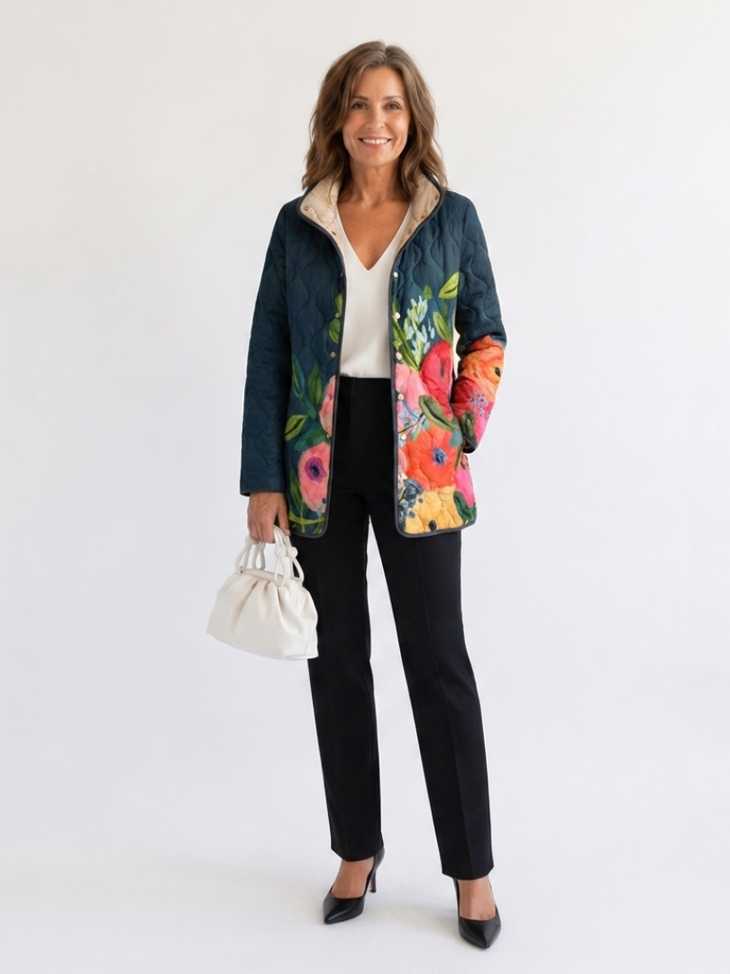 Capucine | Veste Matelassée Fleurs Peintes