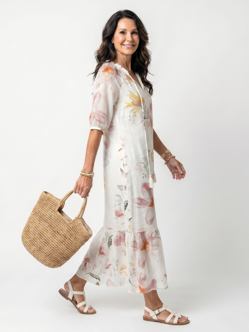 Apolline | Robe Midi Fleurie à Volants