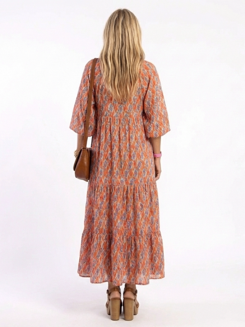 Ambroisine | Robe Midi Géométrique à Volants