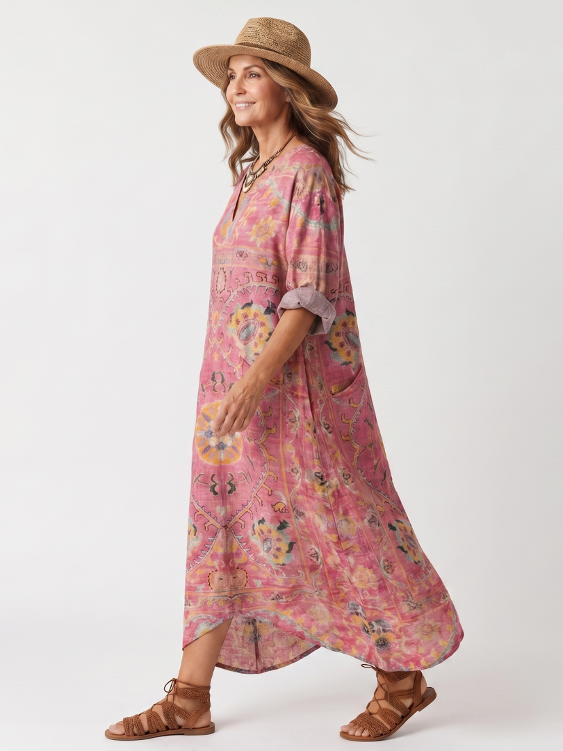 Joséphine | Robe Midi Imprimée à Poches