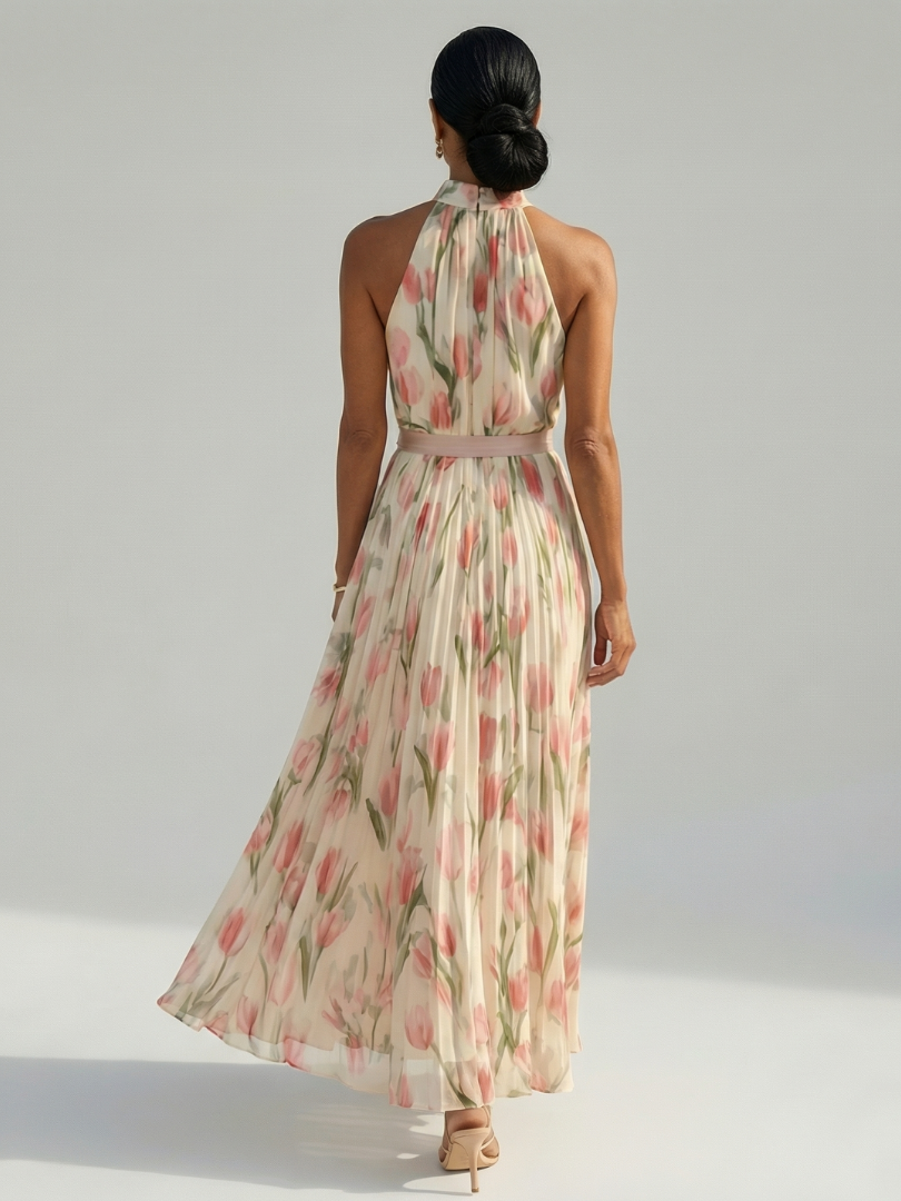 Aurelle | Robe Midi à Col Dos-Nu à Fleurs