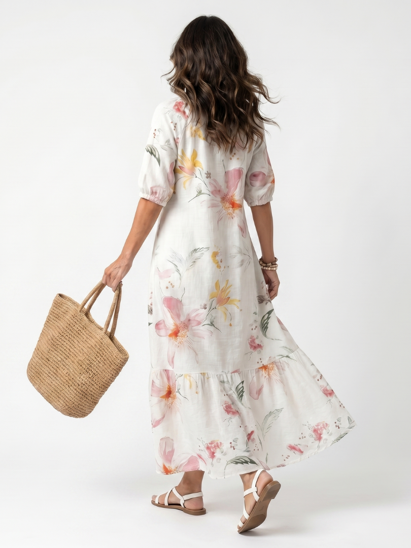 Apolline | Robe Midi Fleurie à Volants