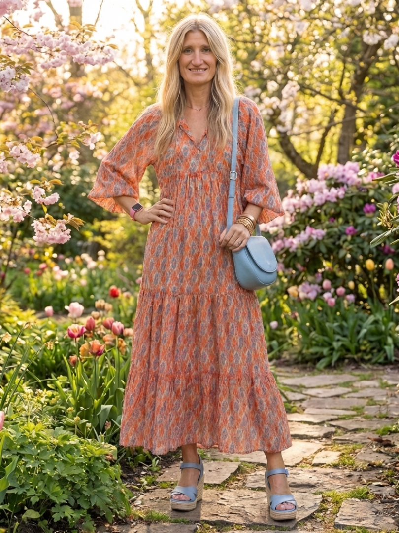 Ambroisine | Robe Midi Géométrique à Volants
