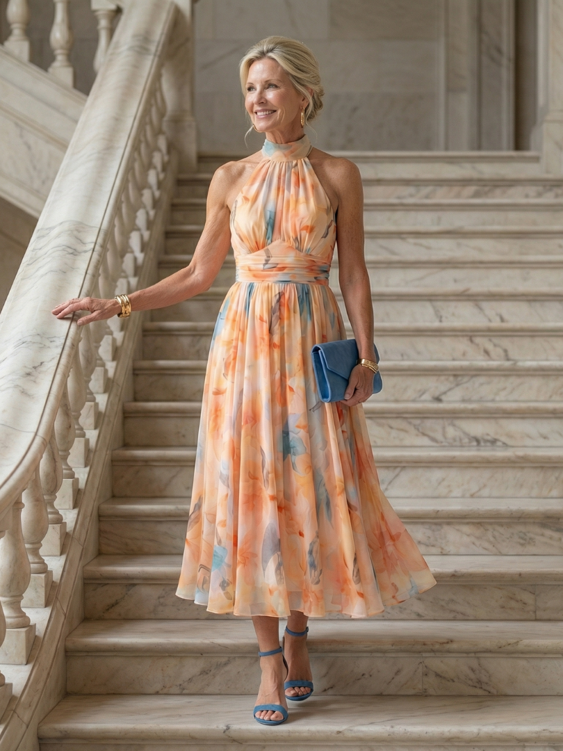 Roberte | Robe Midi à Col Dos-Nu Doux