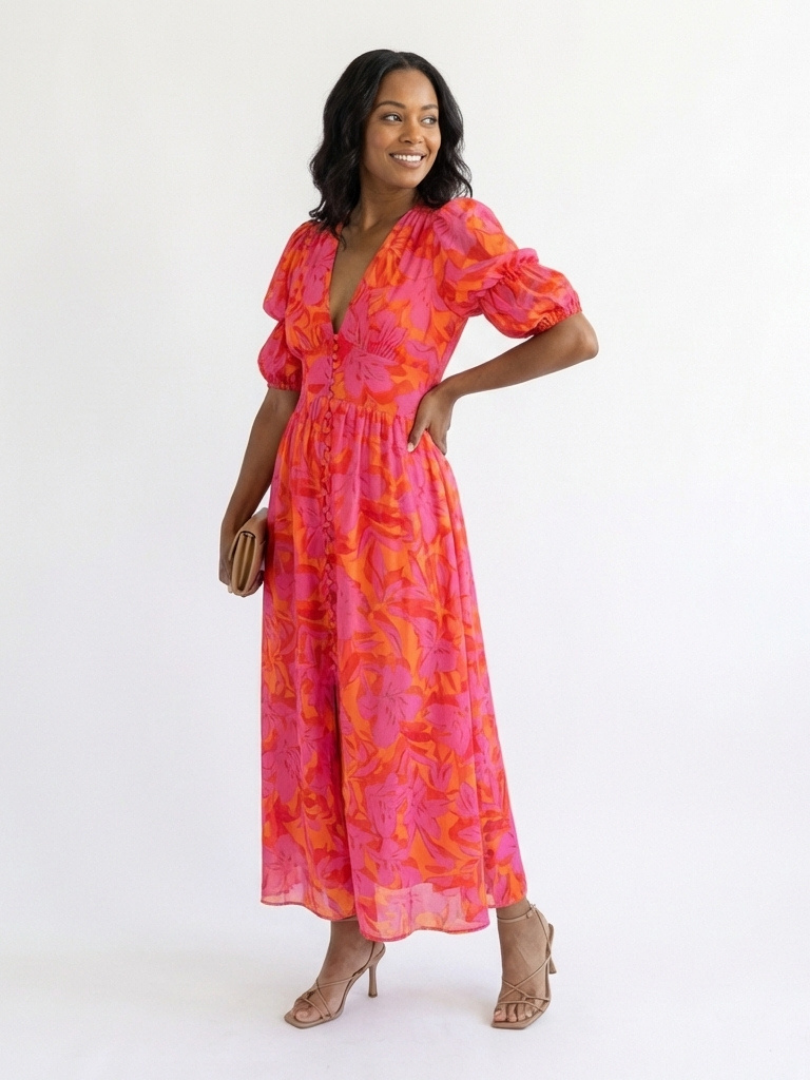 Zéphirine | Robe Midi à Manches Bouffantes