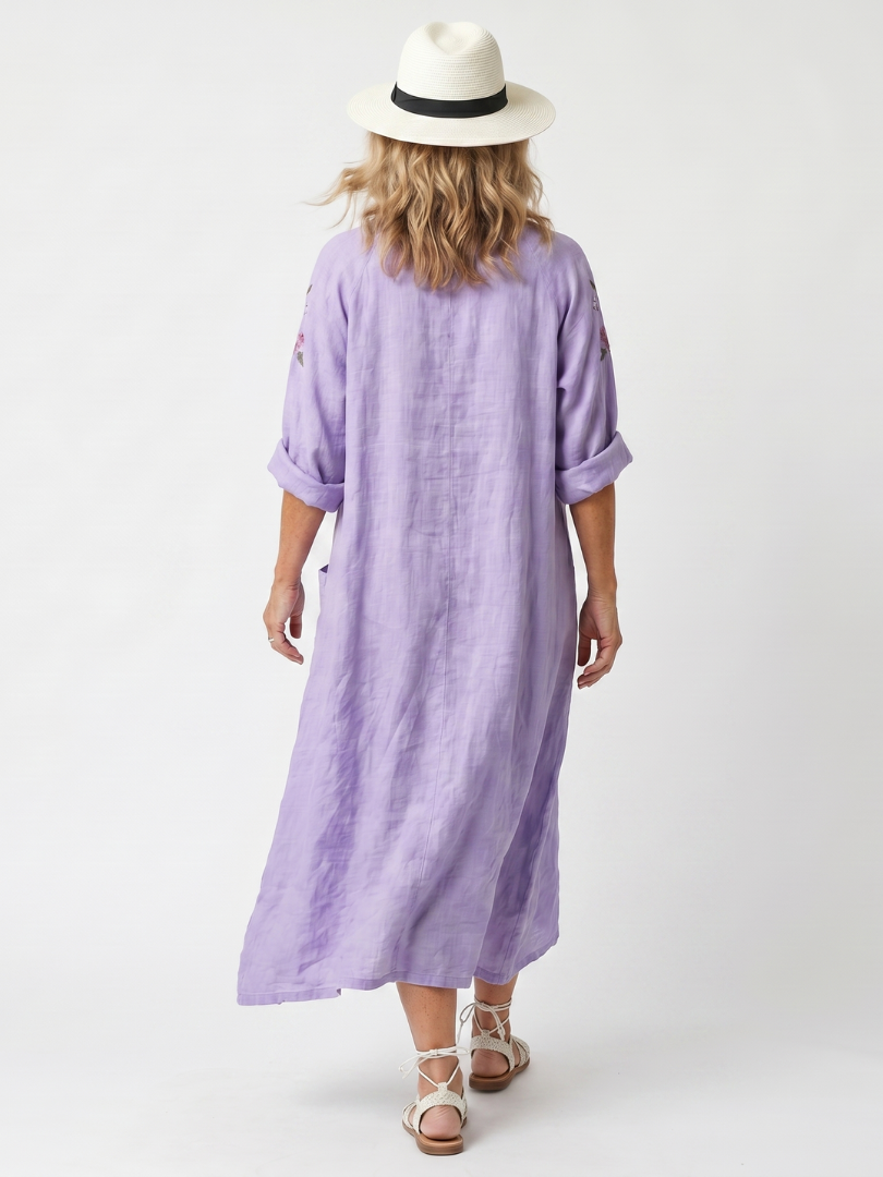 Mariette | Robe Midi Brodée à Poches