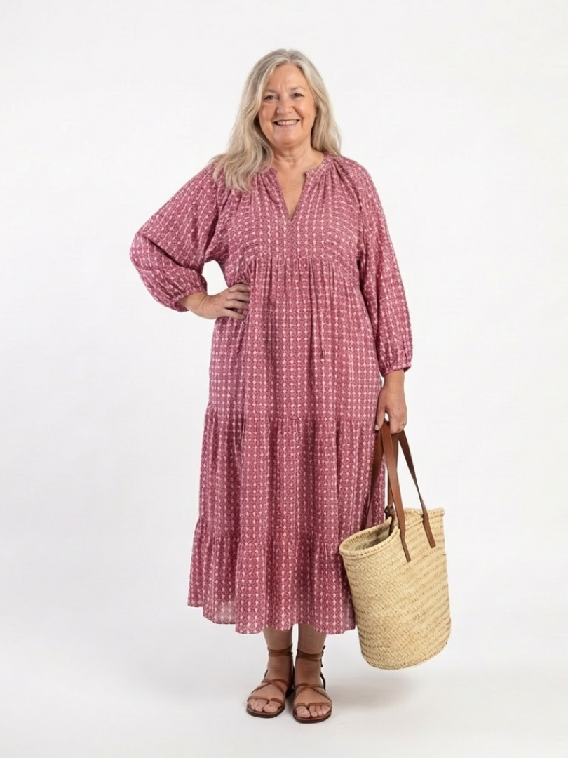 Émilienne | Robe Midi Géométrique à Nouer