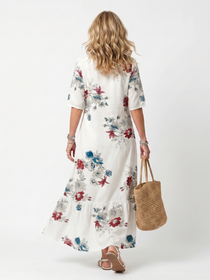 Suzette | Robe Midi Fleurie à Pompons