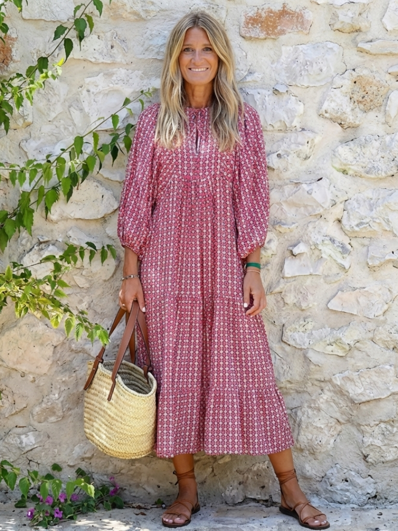 Émilienne | Robe Midi Géométrique à Nouer